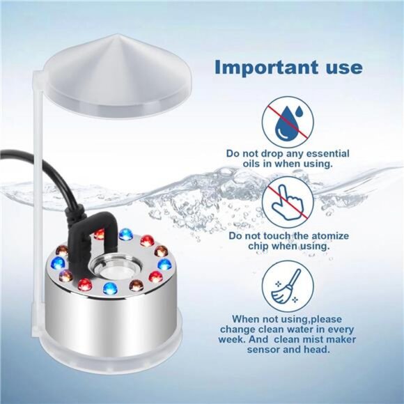 350ml/H Mist Maker Fogger,12 LED Color Changing Fog Atomizer Air Humidifier - Picture 6 of 7